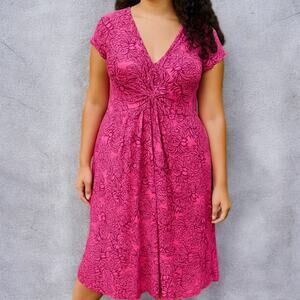 Garnet Hill Garden Party Hot Pink Floral Knit Dress Size 14